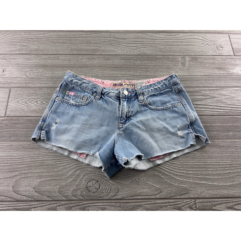 Mudd Womens Denim Shorts Light Wash Frayed Hem Distressed Size 9 Y2K